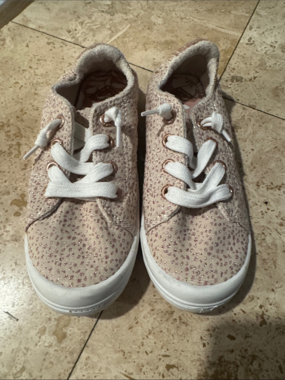 Roxy Kids Glitter Pink Lace-Up Sneakers